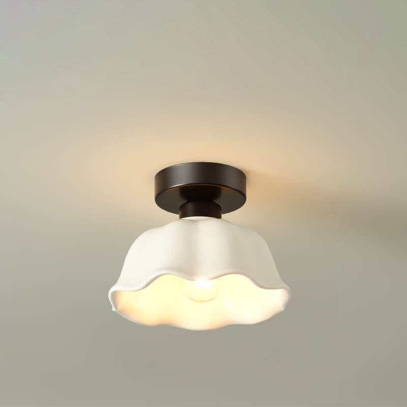 Scandinavian Modern Minimalist Iron Glass Ceramic Flower Diamond 1-Light Semi-Flush Mount Ceiling Light Lumendat