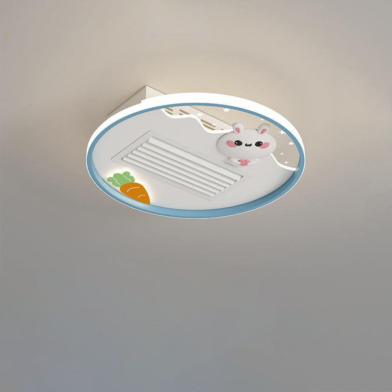 Lumendat Contemporary Creative Acrylic Astronaut Moon LED Kids Flush Mount Ceiling Invisible Bladeless Fan Light For Bedroom Lumendat