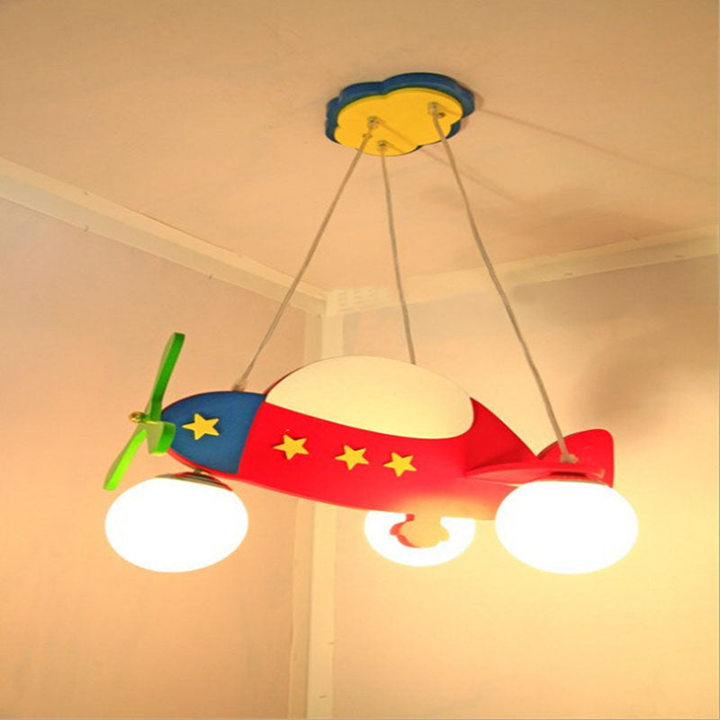 Lumendat Contemporary Creative Wooden Airplane Glass 3-Light Chandelier For Bedroom Lumendat