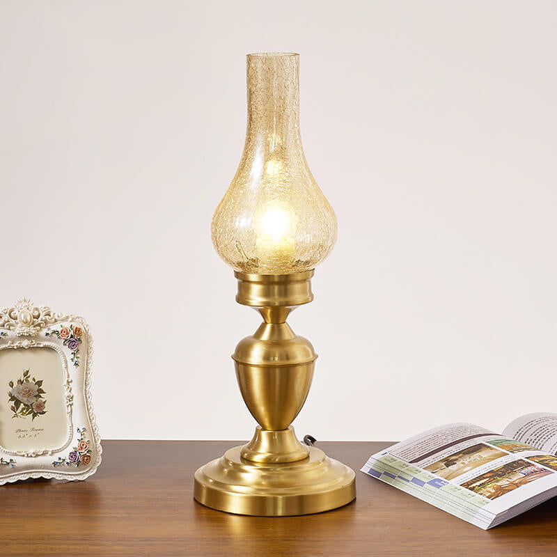Vintage All Brass Wooden Glass Kerosene Lamp Design 1- Light Table Lamp Lumendat