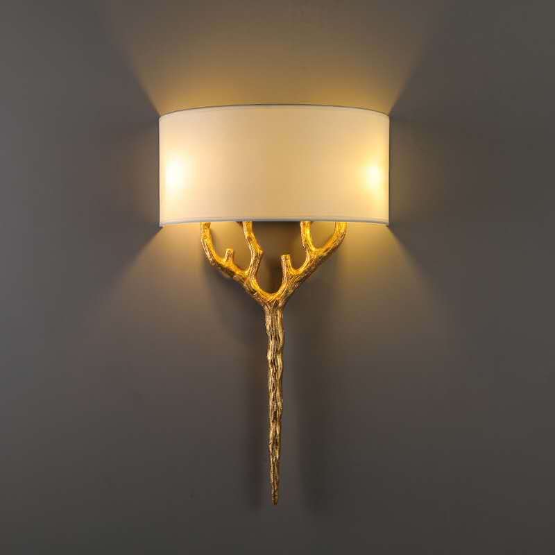 Europe Luxury Fabric Brass Branches 2-Light Wall Sconce Lamp Lumendat