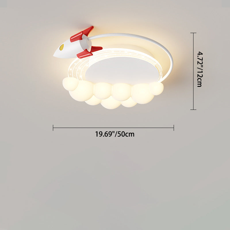 Lumendat Modern Art Deco Kids Iron PE Rocket Cloud Round LED Flush Mount Ceiling Light For Bedroom Lumendat