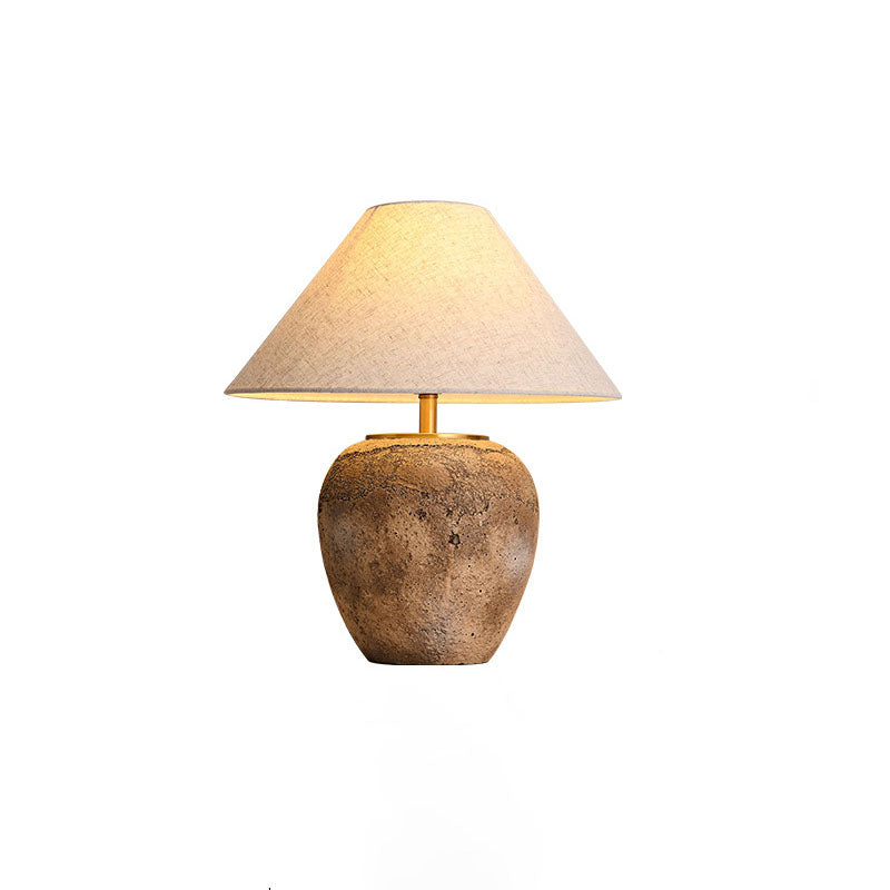 Modern Shabby Chic Cone Fabric Ceramic Jar 1-Light Table Lamp For Bedroom Lumendat