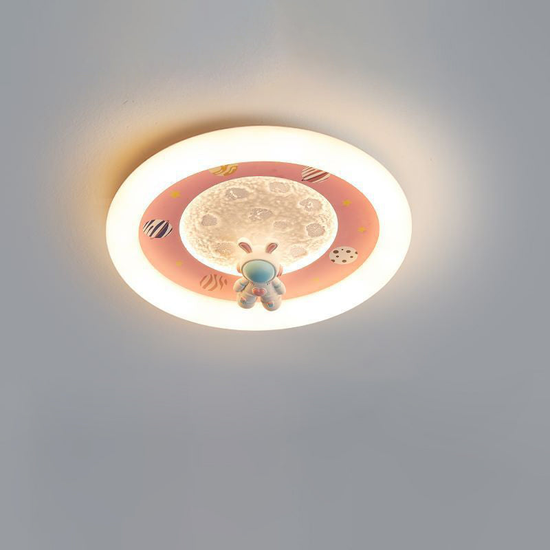 Lumendat Modern Art Deco Kids Iron Resin Acrylic Round Moon Astronaut LED Flush Mount Ceiling Light For Bedroom Lumendat