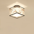 Traditional Chinese Square Iron Fabric 1-light Semi-flush Mount Ceiling Light for Hallway