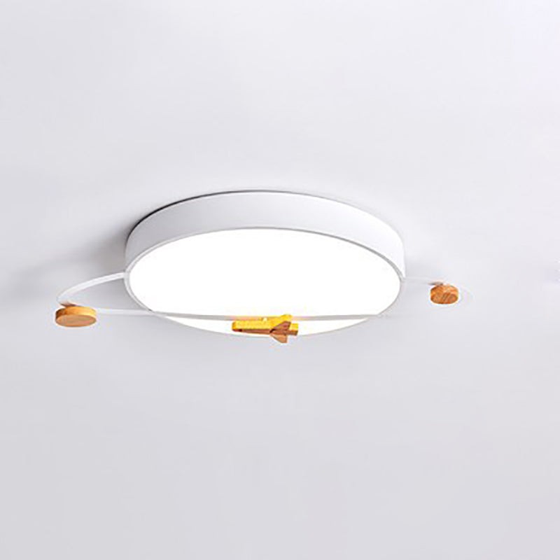Lumendat Contemporary Scandinavian Iron Acrylic Wood Round Planet Design LED Kids Flush Mount Ceiling Light For Bedroom Lumendat