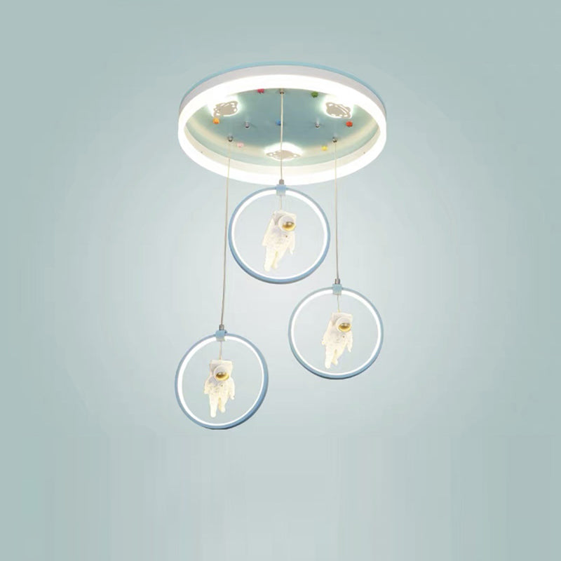 Modern Art Deco Round Astronaut Fairy Princess Acrylic Iron LED Flush Mount Ceiling Light for Bedroom