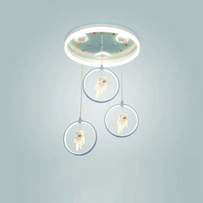 Modern Art Deco Round Astronaut Fairy Princess Acrylic Iron LED Flush Mount Ceiling Light for Bedroom