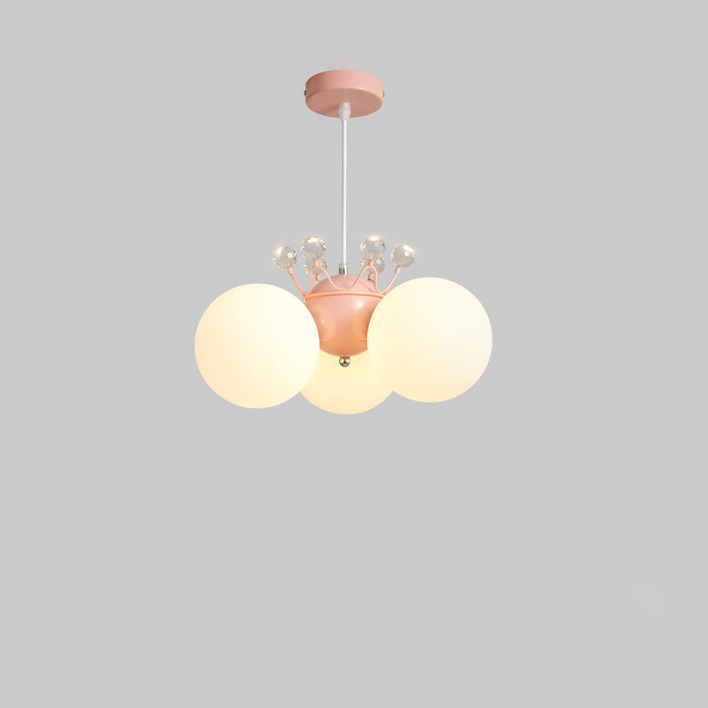 Lumendat Contemporary Creative Cream Hardware Crystal Decor PE Round Shade 3-Light Kids Chandelier For Living Room Lumendat