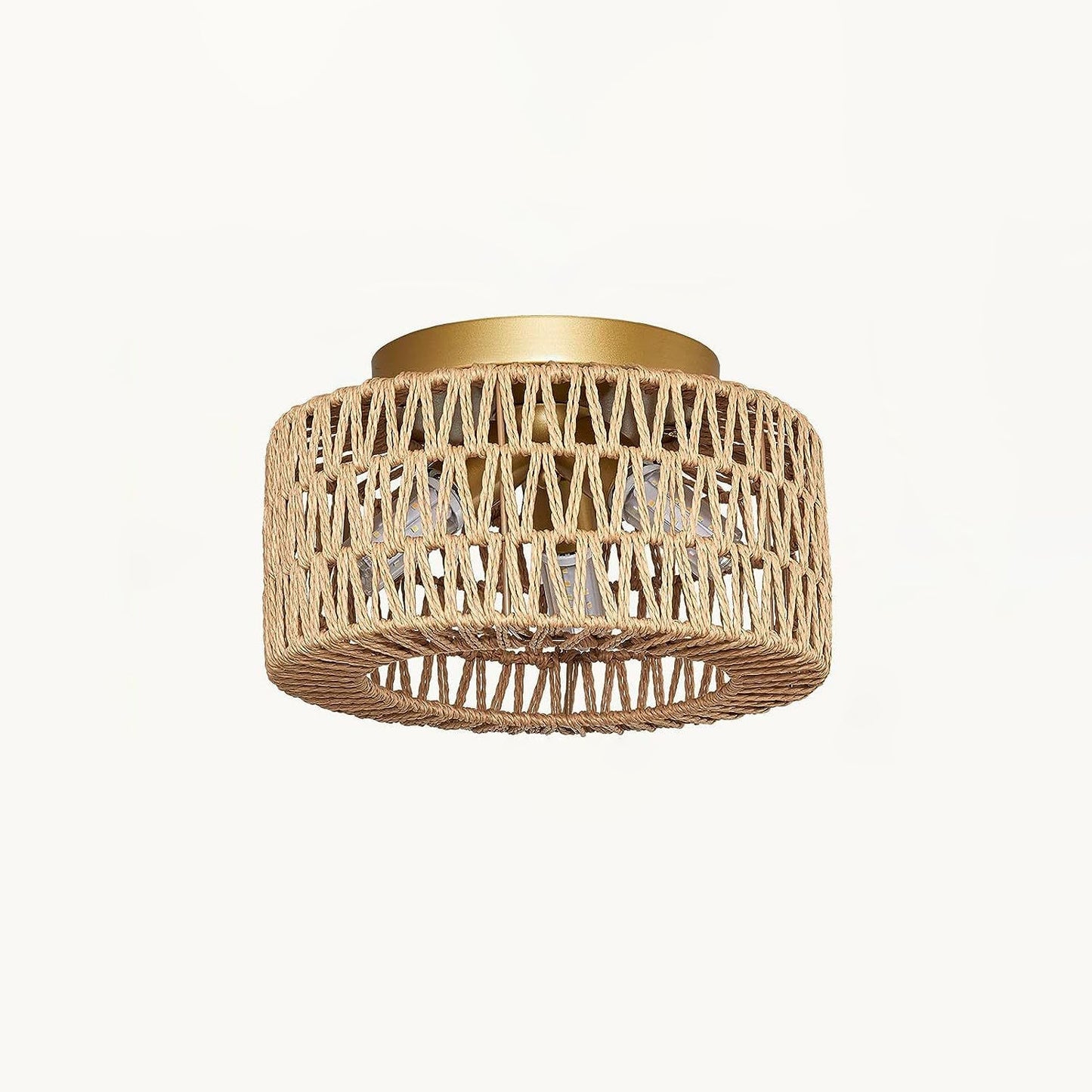 Contemporary Boho Rattan Weaving Cage 3-light Semi-flush Mount Ceiling Light for Living Room