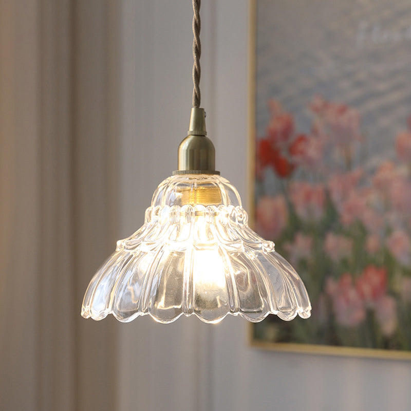 Modern Minimalist Bellflower Brass Glass 1-light Pendant Light for Living Room