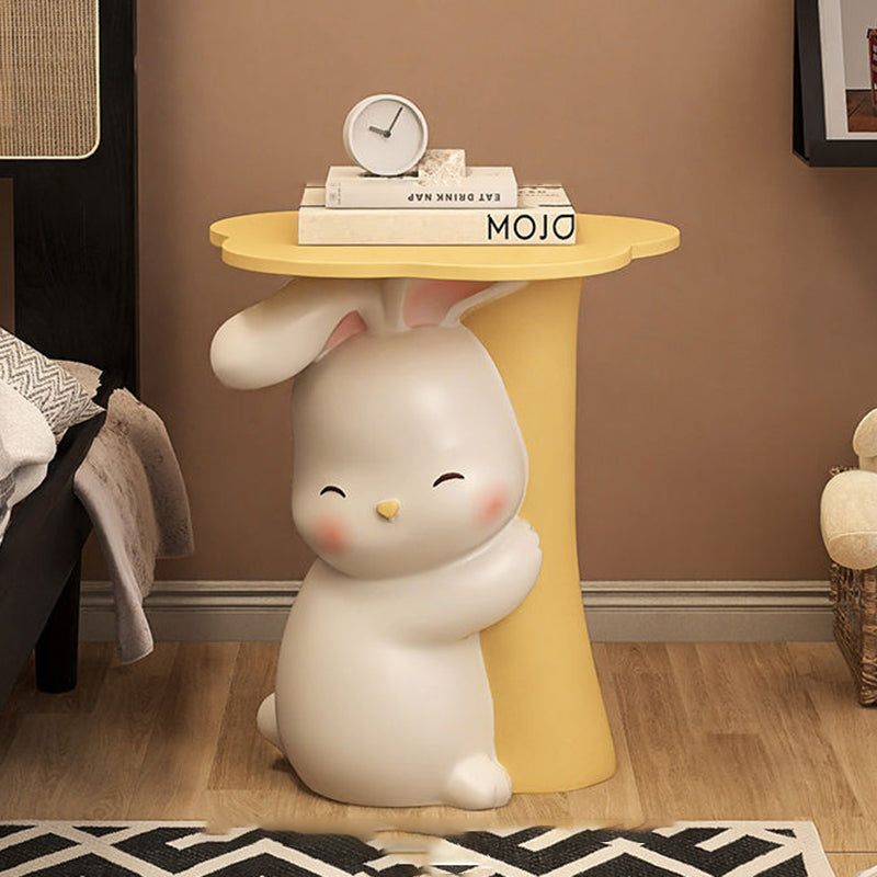 Lumendat Contemporary Creative Kids Flower Rabbit Resin Wood End Table 1-Tray For Bedroom Lumendat