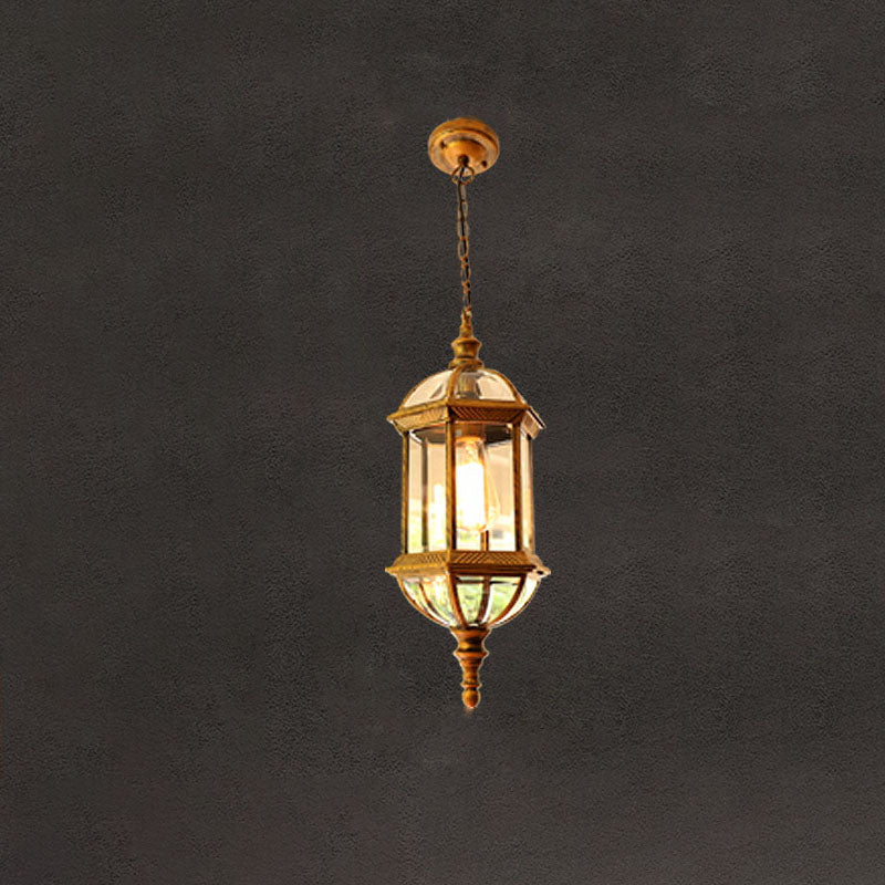 Contemporary Retro Hexagonal Lantern Glass Aluminum 1-light Waterproof Pendant Light for Outdoor Patio BulbSquare