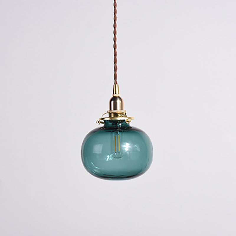 Traditional Japanese Brass Glass Pumpkin Shade 1-light Pendant Light for Living Room
