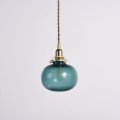 Traditional Japanese Brass Glass Pumpkin Shade 1-light Pendant Light for Living Room