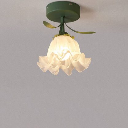 Contemporary Creative Cream Flower Pod Flower Globe Iron Glass 1-light Semi-flush Mount Ceiling Light for Hallway