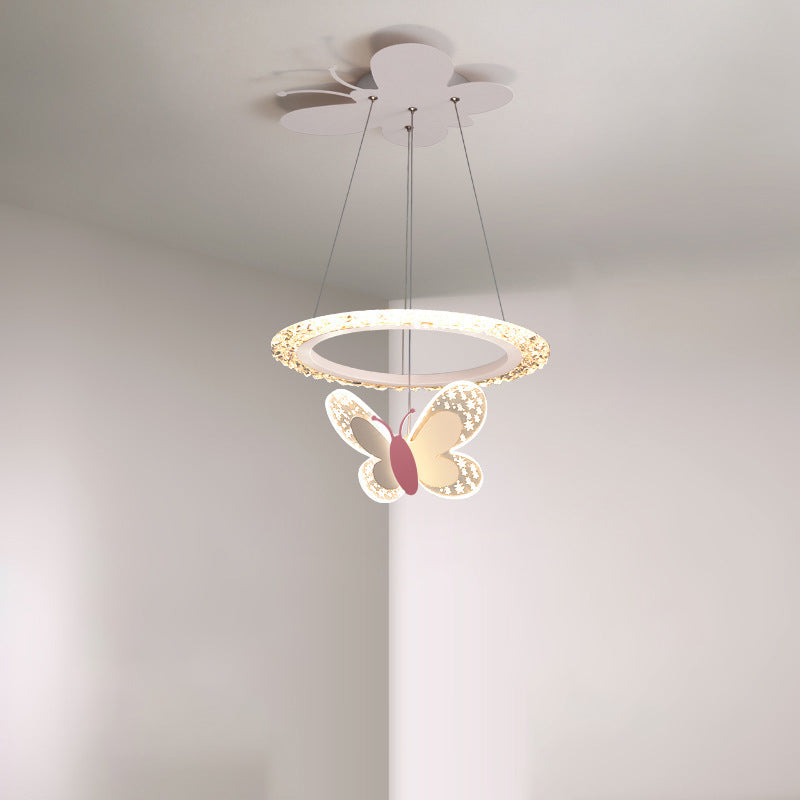 Lumendat Contemporary Creative Kids Round Butterfly Iron Acrylic LED Chandelier For Bedroom Lumendat