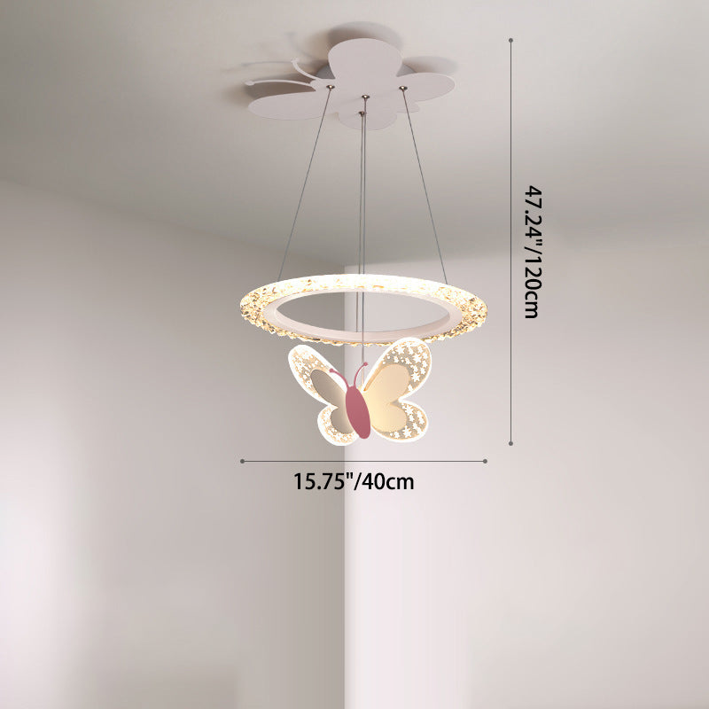 Lumendat Contemporary Creative Kids Round Butterfly Iron Acrylic LED Chandelier For Bedroom Lumendat