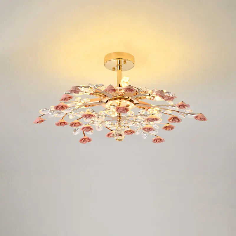 Modern Luxury Rose Iron Ceramic Crystal 6/7/8 Light Chandelier Lumendat