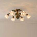 Traditional Rustic Floral Iron Glass 6/8/10 Light Semi-Flush Mount Ceiling Light For Living Room Lumendat