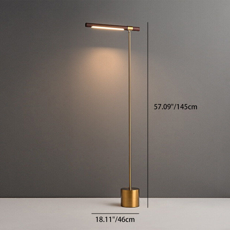 Nordic Minimalist Imitation Walnut Wood Grain Cylindrical Strip Hardware Base LED Standing Floor Lamp Lumendat