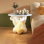Lumendat Modern Art Deco Kids Rabbit Round Plate Rectangular Drawer Resin Wood Enamel End Table 1-Drawer With LED Light For Bedroom Lumendat