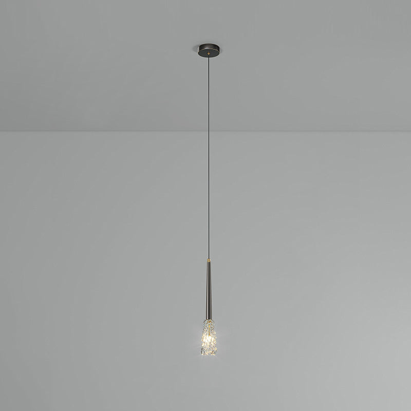 Contemporary Luxury Full Copper Water-ripple Glass Shade 1-light Pendant Light for Living Room
