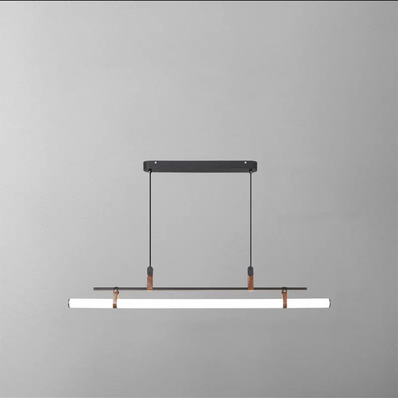 Modern Minimalist Long Strip Iron Acrylic Faux Leather LED Island Light Chandelier For Living Room & Dining Room Lumendat
