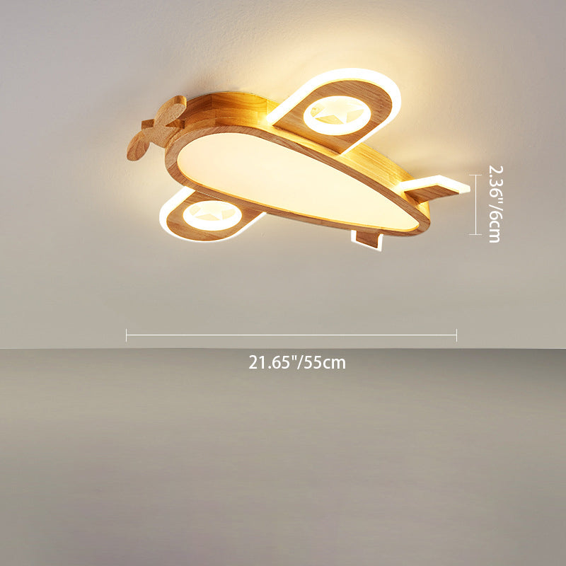 Lumendat Contemporary Creative Woodgrain Cartoon Animal Bee Aircraft Acrylic LED Kids Flush Mount Ceiling Light For Living Room Lumendat