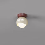 Contemporary French Cream Iron Glass Spherical Ball 1-light Semi-flush Mount Ceiling Light for Hallway