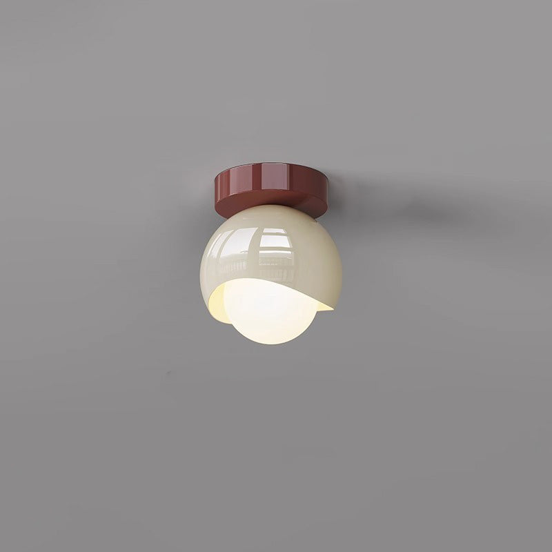 Contemporary French Cream Iron Glass Spherical Ball 1-light Semi-flush Mount Ceiling Light for Hallway