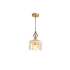 Modern Art Deco Brass Checkered Glass Shade Crystal Beads 1-light Pendant Light for Living Room