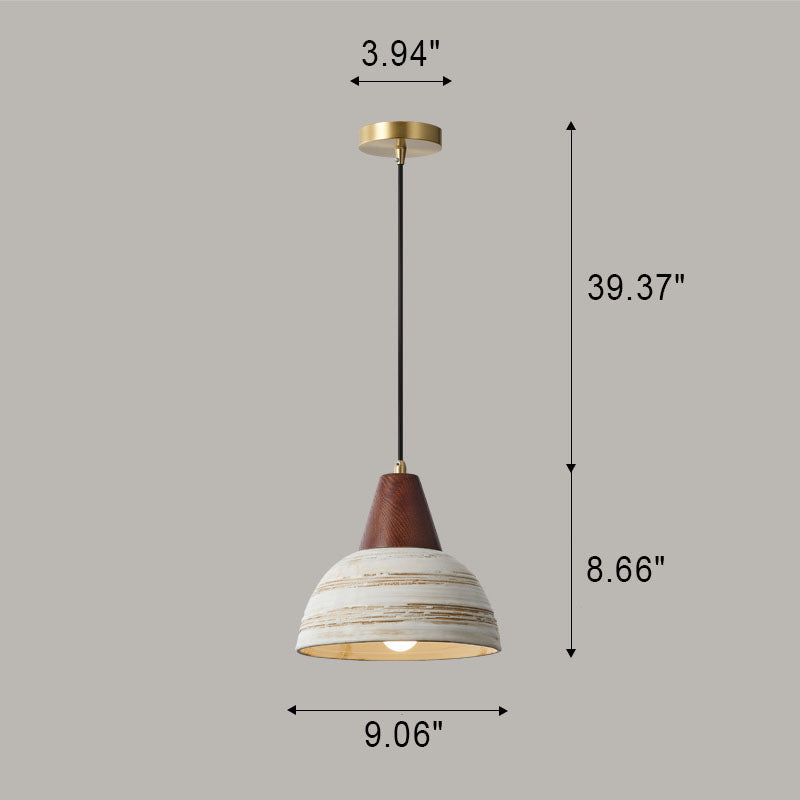 Nordic Japanese Walnut Ceramic Dome 1-Light Pendant Light