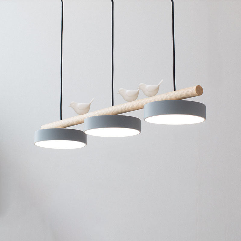 Nordic Creative Bird & Wood Round Island Light LED Chandelier – 6 Colors