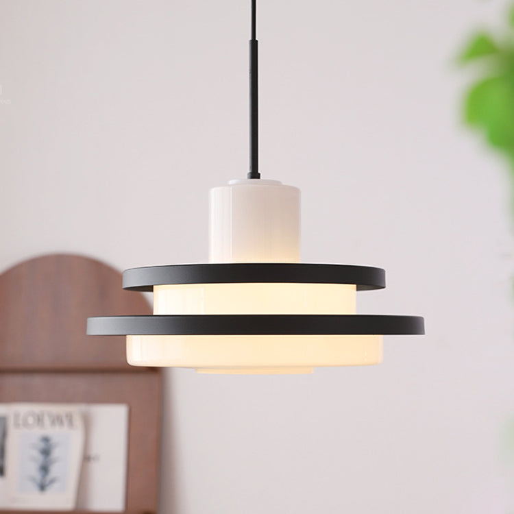 Traditional Vintage Round Cylinder Glass Iron 1-light Pendant Light for Living Room