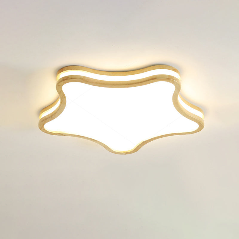 Lumendat Contemporary Nordic Kids Rubber Wood Glass Star Cloud Moon LED Flush Mount Ceiling Light For Bedroom Lumendat