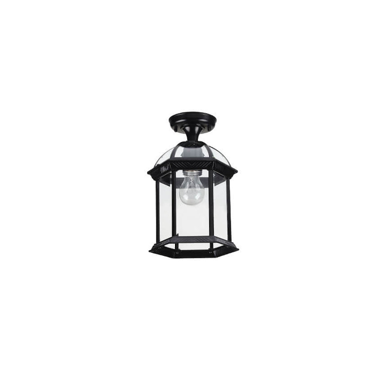 Traditional European Outdoor Hexagonal Lantern Waterproof 1-Light Semi-Flush Mount Ceiling Light For Outdoor Lumendat