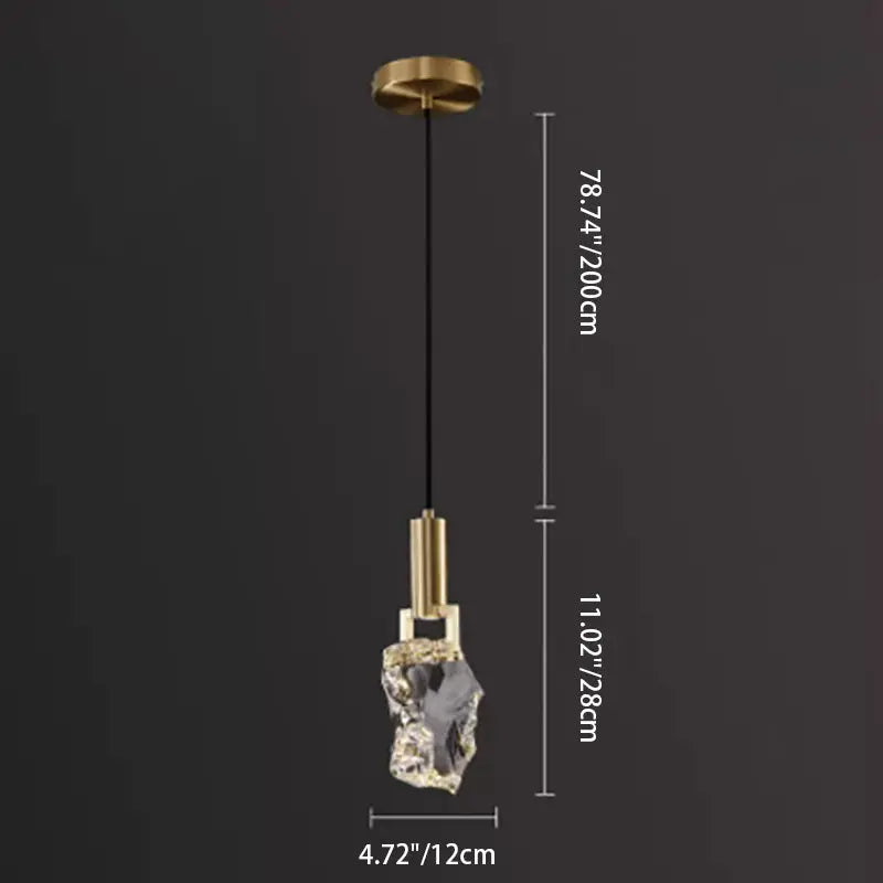 Modern Luxury Copper Irregular Crystal Stone LED Pendant Light for Living Room BulbSquare