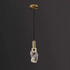 Modern Luxury Copper Irregular Crystal Stone LED Pendant Light for Living Room BulbSquare