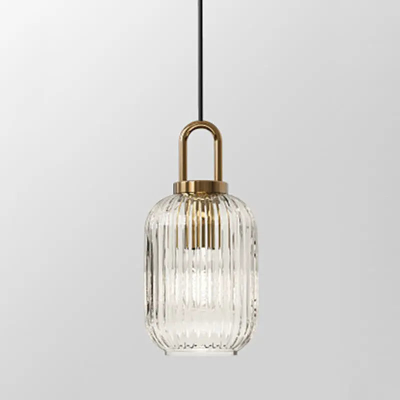Contemporary Nordic Round Oval Pumpkin Stainless Steel Striped Glass 1-light Pendant Light for Living Room BulbSquare