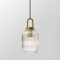 Contemporary Nordic Round Oval Pumpkin Stainless Steel Striped Glass 1-light Pendant Light for Living Room BulbSquare