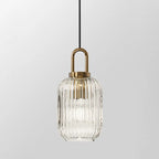 Contemporary Nordic Round Oval Pumpkin Stainless Steel Striped Glass 1-light Pendant Light for Living Room BulbSquare