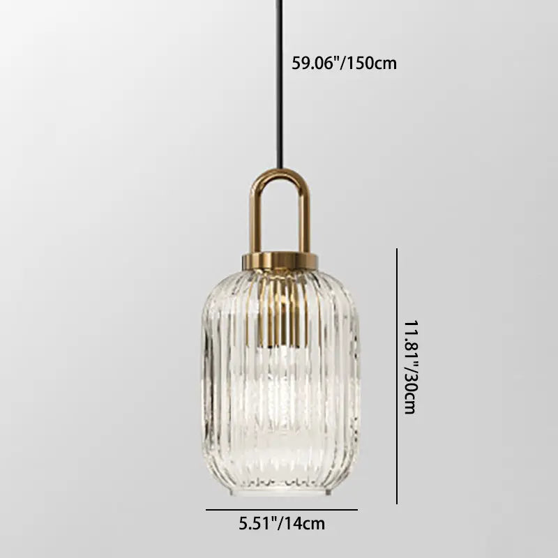 Contemporary Nordic Round Oval Pumpkin Stainless Steel Striped Glass 1-light Pendant Light for Living Room BulbSquare