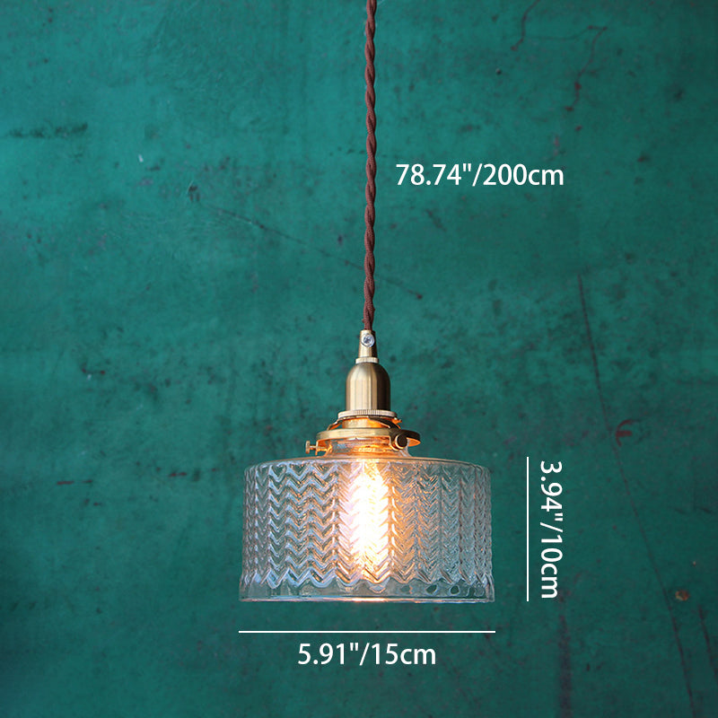 Traditional Vintage Round Wavy Glass Copper 1-light Drum Pendant Light for Living Room BulbSquare