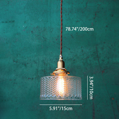 Traditional Vintage Round Wavy Glass Copper 1-Light Drum Pendant Light For Living Room
