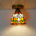 Traditional Tiffany Tulip Stained Glass Iron Dome 1-light Semi-flush Mount Ceiling Light for Living Room BulbSquare