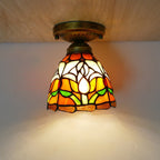 Traditional Tiffany Tulip Stained Glass Iron Dome 1-light Semi-flush Mount Ceiling Light for Living Room BulbSquare