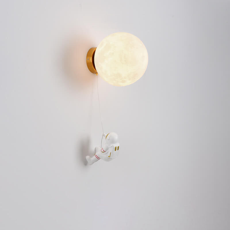 Lumendat Contemporary Creative 3D Printed Moon Shade Resin Astronaut 1-Light Wall Sconce Lamp For Bedroom Lumendat