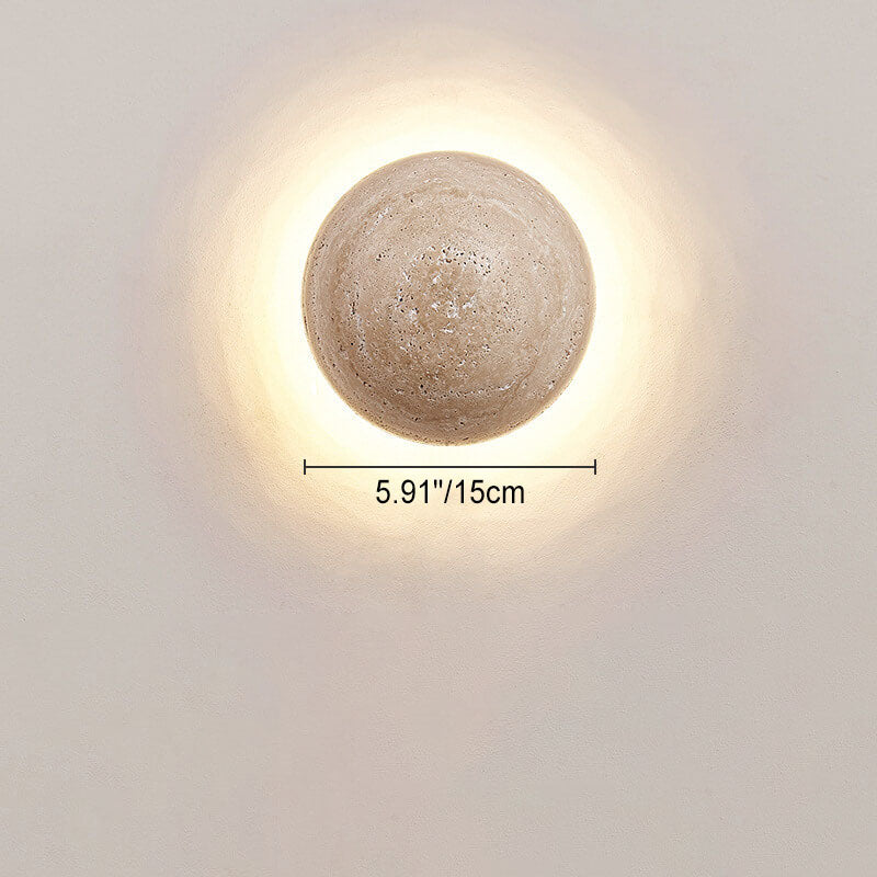 Traditional Japanese Round Yellow Travertine Wabi-Sabi LED Wall Sconce Lamp For Hallway Lumendat