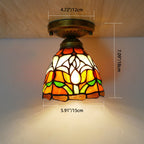 Traditional Tiffany Tulip Stained Glass Iron Dome 1-light Semi-flush Mount Ceiling Light for Living Room BulbSquare